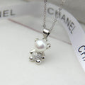Cute 8MM Freshwater Pearl Sterling Silver 925 Bear Pendant Necklace with Rose Gold Plating Trendy Design