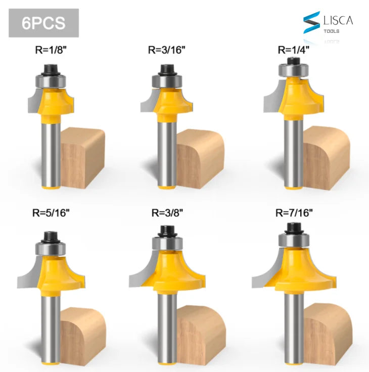 L-N269 8mm Round Over Edging Router Bit Set - 1/4"1/8''3/8"3/16''5/16'' 7/16'' Radius Corner Round Bits