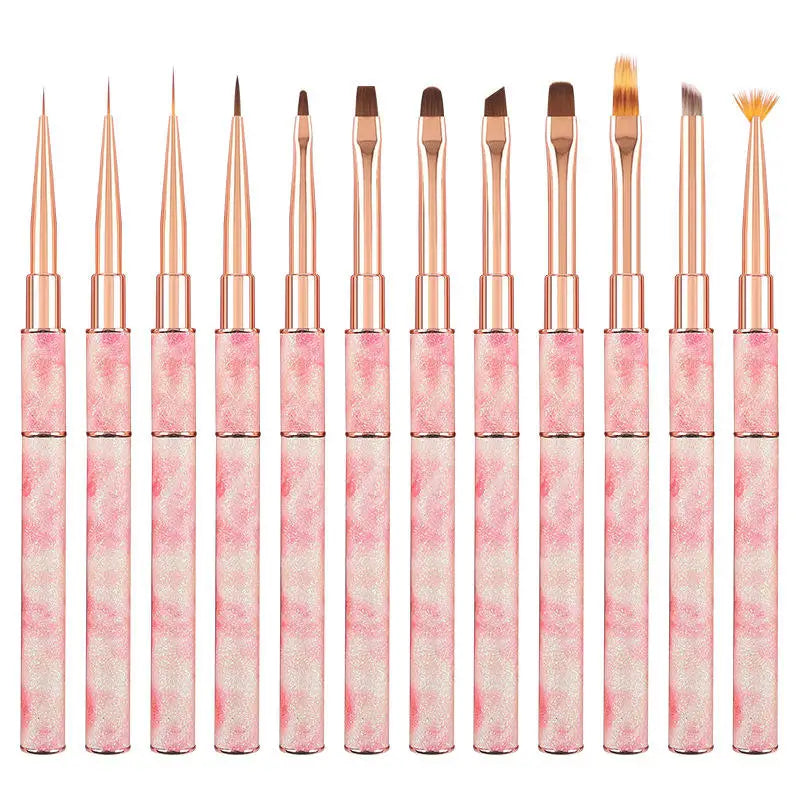 Customized Logo Luxury Nylon Gel Paint Brush Liner Set with Metal Handle for UV Gel Nail Art Painting