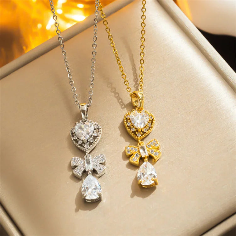 Wholesale New Stainless Steel 18k Gold Plated Necklace Women Love Butterfly Water Drop Necklaces
