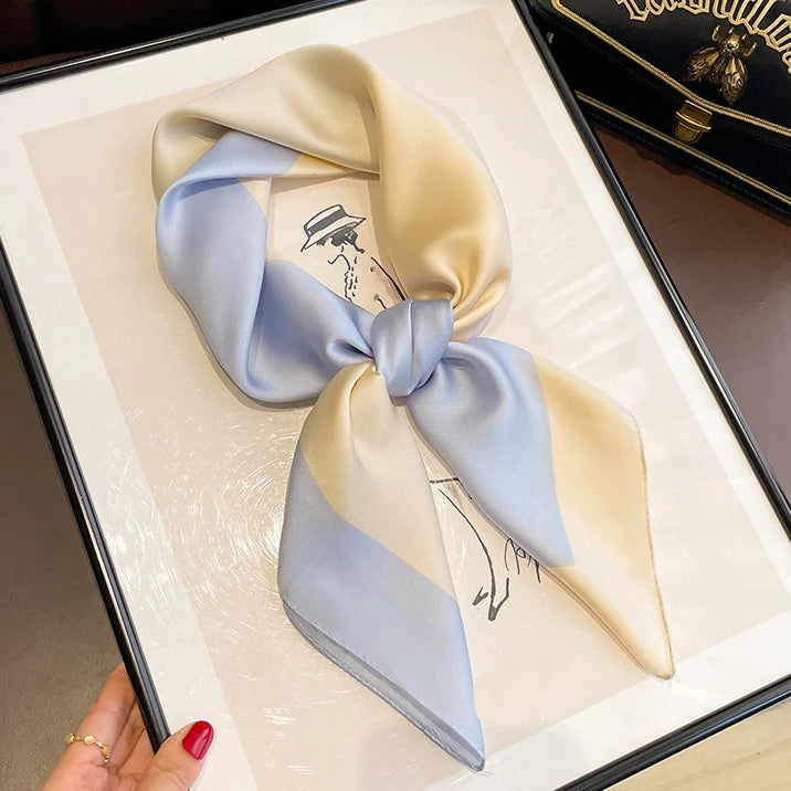 2025 Women's Color Blocked Small Square Silk Scarf Lightweight Polyester Neck Guard for Spring Autumn Winter Matches Shirts