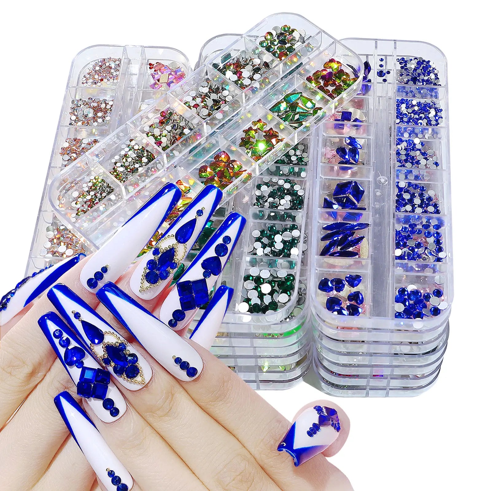 12 Grid/box Multi Shapes Irregular Nail Rhinestones Colorful Flat Back Glass Crystal Nail Art Accessories