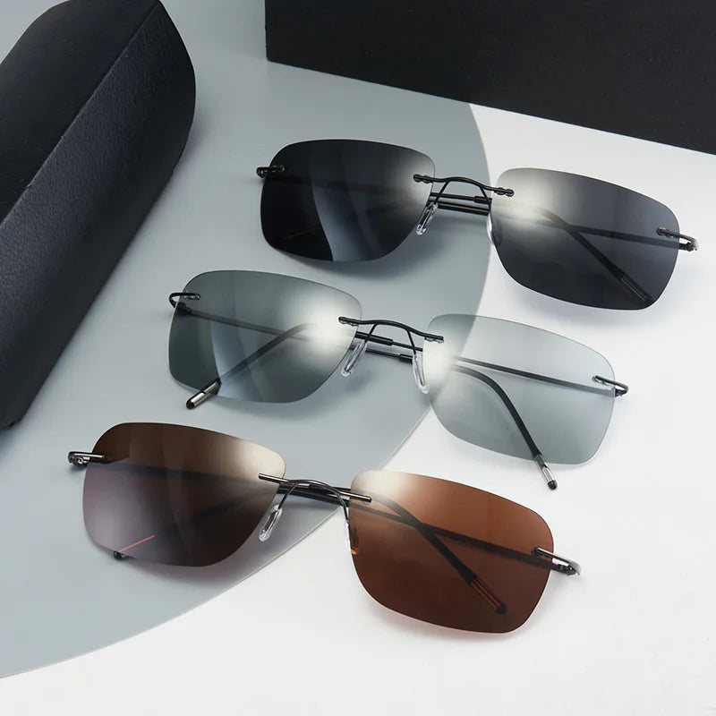 Wholesale Square Rimless Baseball Man Sunglasses  Non-Prescription Photochromic Sunglasses Men Polarized
