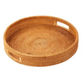 Stocked ECO Friendly Rattan Wood Tray Floating Decor Storage Fruit Handmade Round Wicker Tray Rattan With Handle
