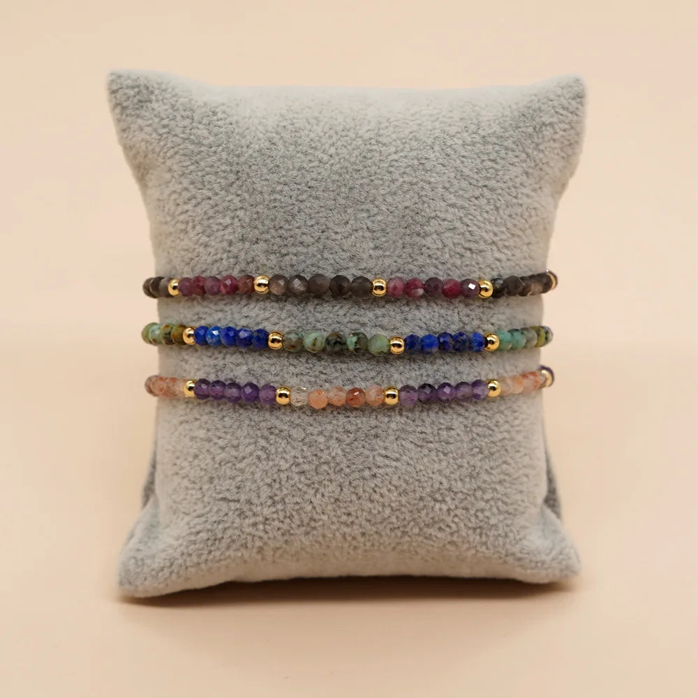 Inspirational 3MM Natural Tiny Stones Crystal Gemstones Beaded Chain Bracelet for Women