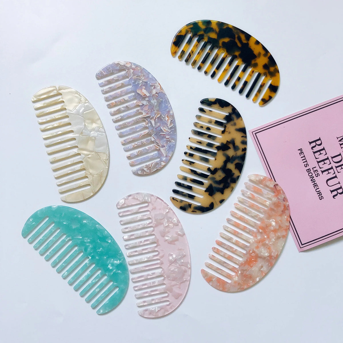 Fashion Leopard Marble Anti Static Acetic Acid Hair Comb 4mm Wide Tooth Acetate Hair Comb for Girls