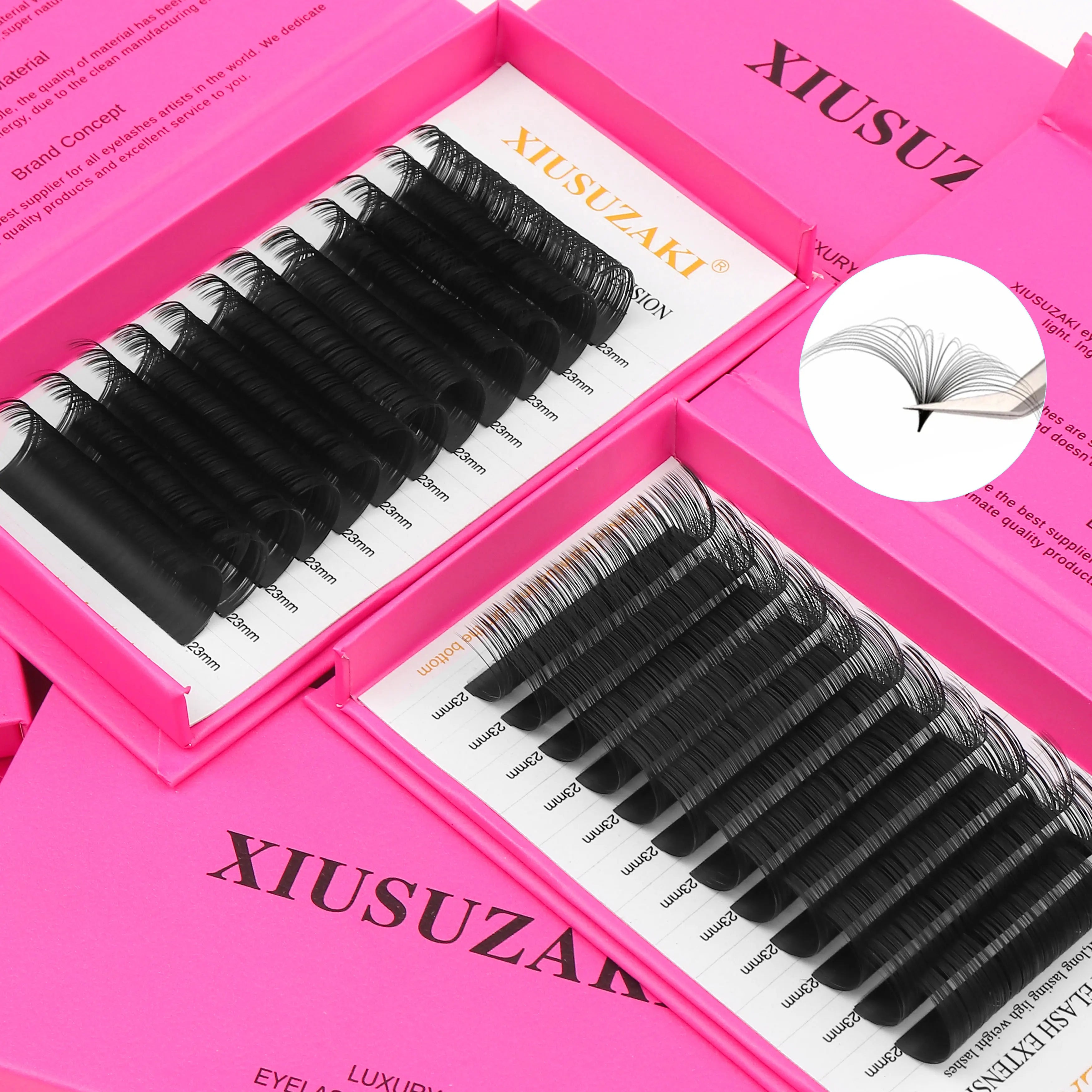 XIUSUZAKI Wholesale Flare Lash C D Curl 8-25mm Russian Volume Eyelash Extension 0.07mm Cilia Silk Individual Lash Trays