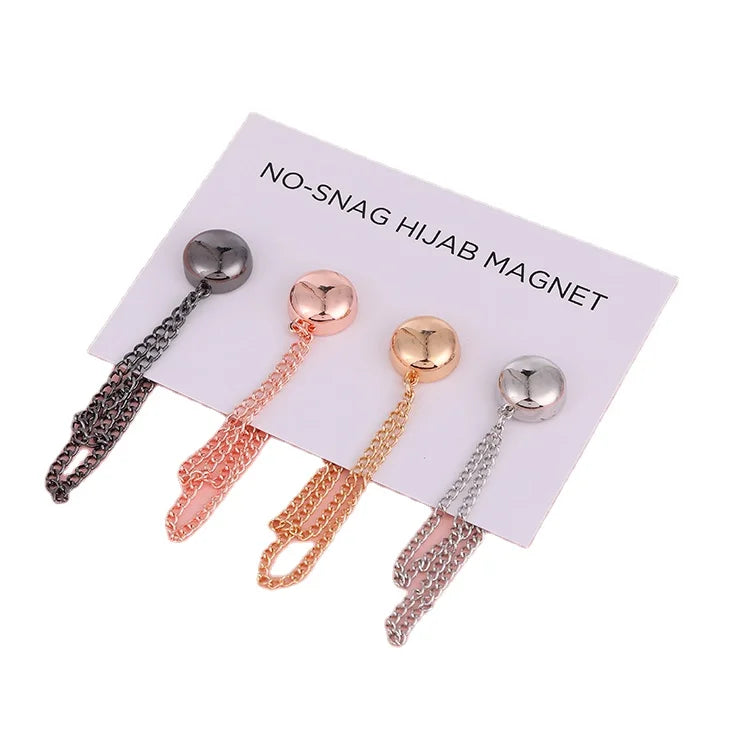 New Yarn Scarf Spray Paint Strong Magnetic Hijab Pin Special-Shaped Combination Chain Alloy Logo Designs Brooch for Weddings