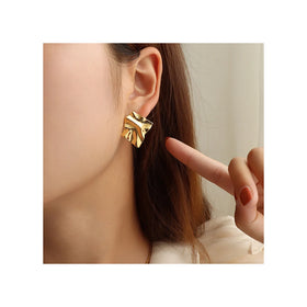 ERESI INS Style Abstract Textured Stud Earrings Women Modern Geometric 18k Gold Plated Stainless Steel Irregular Earrings