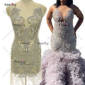 WDP-406  2024 Silver Rose Gold Multicolored Dress Panel Lace Flat Back Crystal Rhinestone Metal Applique