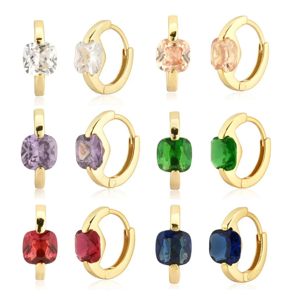 EH1188 Korean Mini Thick Small Fashion 925 Sterling Silver Square Zircon Charm Huggies Hoops Earrings Fine Jewelry for Women