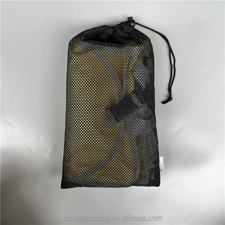 Custom Outdoor Storage Packaging Black Polyester Drawstring Mesh Pouch Bag for Beach Mat
