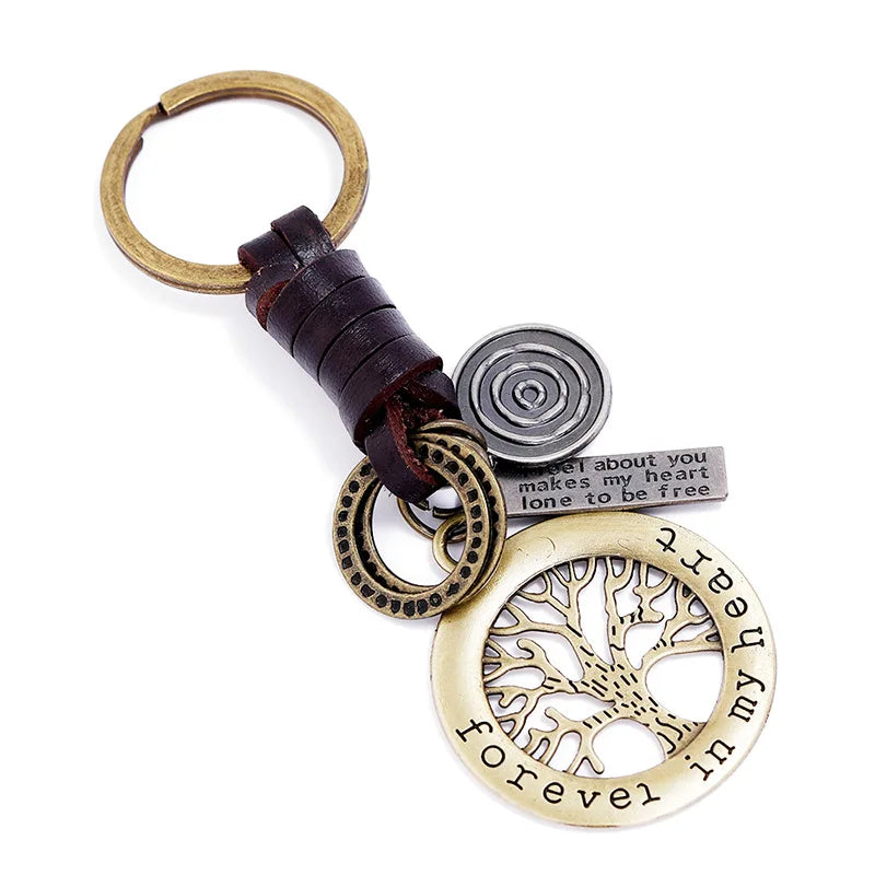 Fashion New Zinc Alloy Lucky Tree Leather Woven Classicism Bag Pendant Cast Alloy Car Keychain Men and Women Accessories