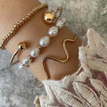 4Pcs/Set Fashion Gold Color Baroque Style Pearl Bracelet for Women Jewelry
