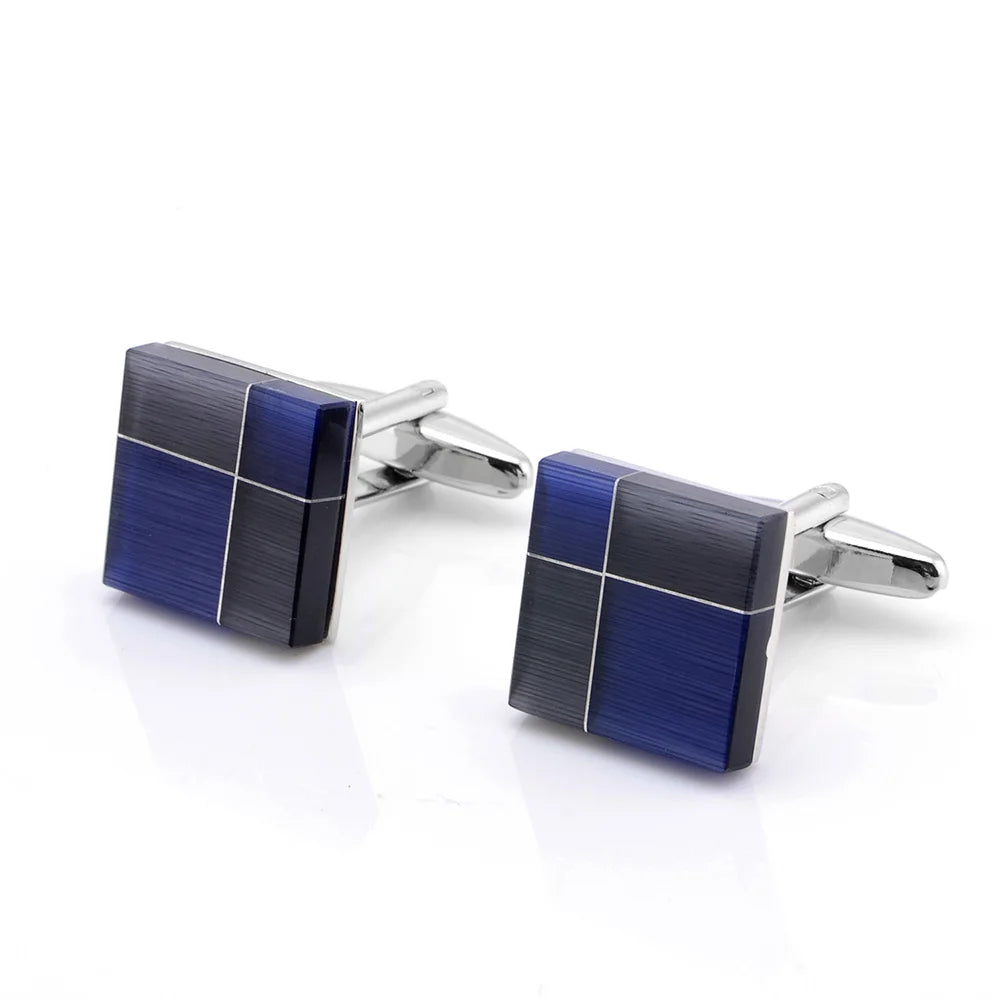 Wholesale Blue Agate Stone Premium Cufflinks Custom Mens Suit Shirt Fashion Accessory Wedding Tuxedo Trendy Jewelry Gift Set