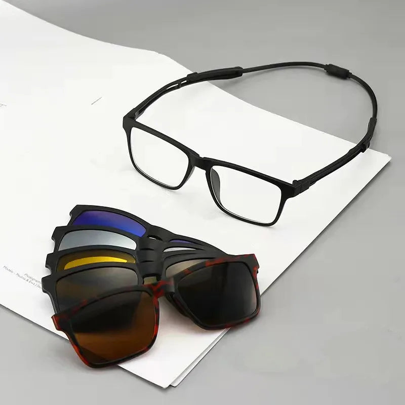 TR90 Magnetic Clips on Sun Glasses Frame 5 in 1 Clip Newest Luxury Custom Mirror Leg Neck Designed ToPrevent Falling Off