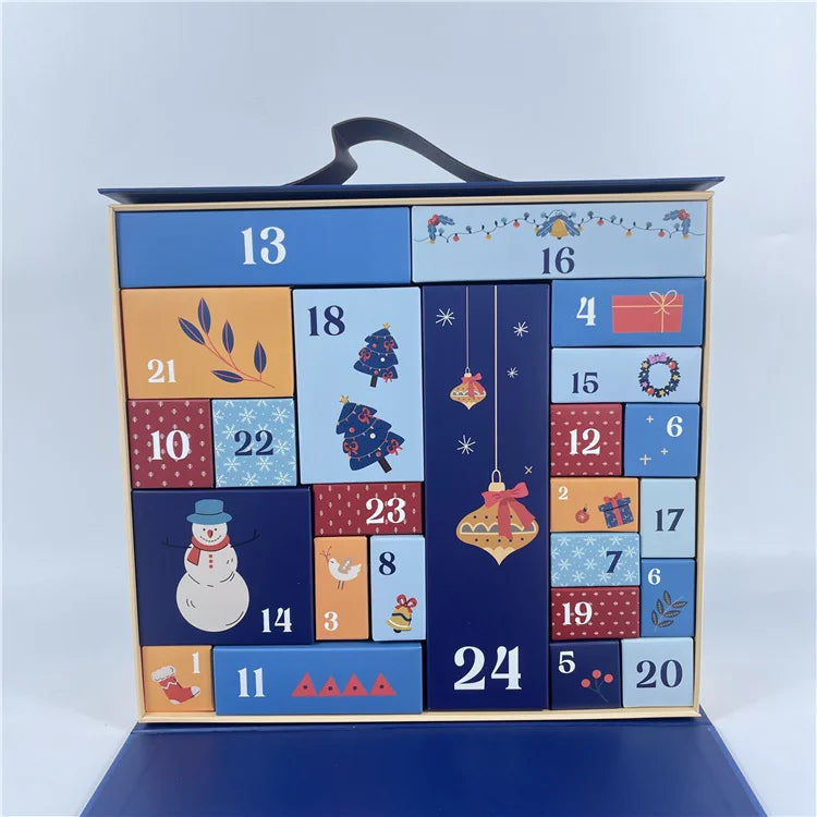 Biodegradable Beauty Christmas Advent Calendar Packaging Box Gift 1~24 Numbers Days Jewelry Luxury Gift Box Packaging for Lady