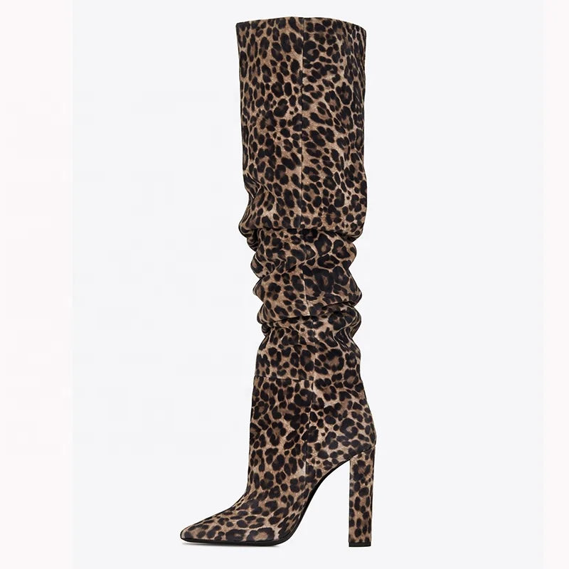 2020 High Heel Slouch Long Boots Women Leopard Over the Knee Boots for Ladies
