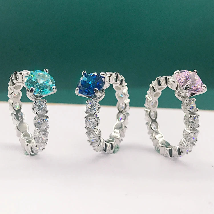 Fashion Round Cut S925 Silver Zircon Rings Jewelry Women Wedding Engagement Ring