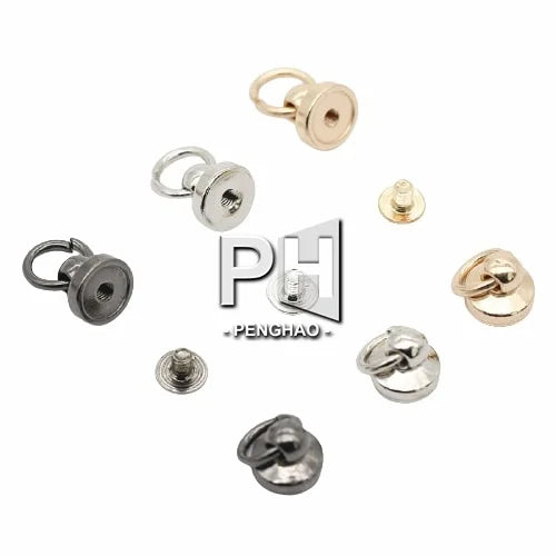 9.5mm Gold Nickel Hematite Solid Metal Button O Ring Round Head Stud Screwback Leather Craft Bag Chicago Screw Nail Rivet