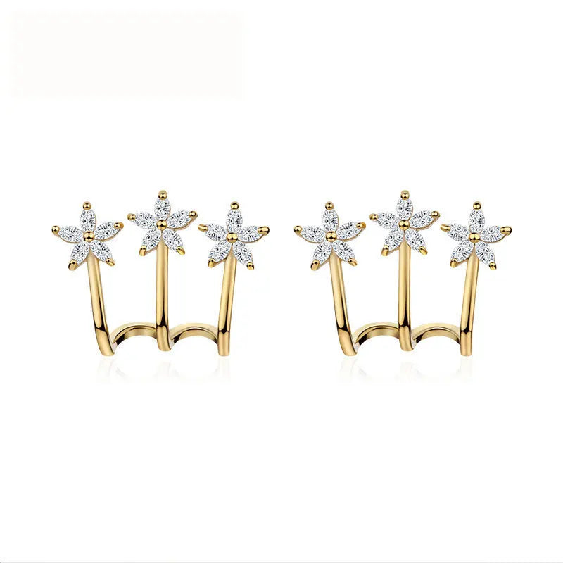 AA00340 Delicate Flower Earrings Jewelry 3 Rows Bling Micro Inlaid Cubic Flower Stud Earrings for Women