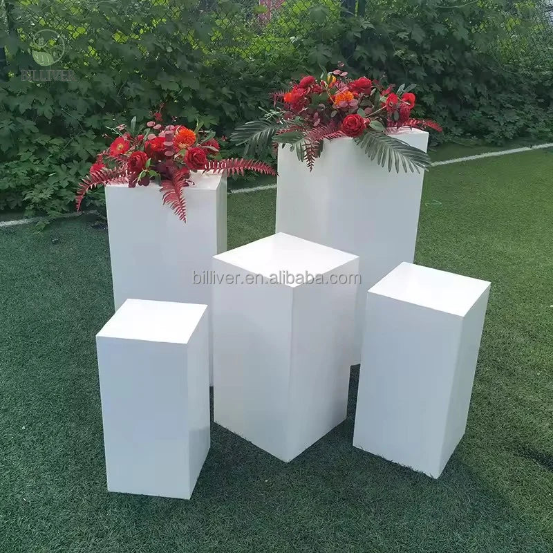 Cake Metal Square Wedding Pedestal Pillar Fruit Stand Display Rack White Metal Cylinder Plinth Display Cube Stand Flower Stand