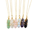 Hexagonal Natural Quartz Stone Pendant Necklace for Women Full Wire Wrap Gemstone Link Chain Trendy Healing Crystal Brass