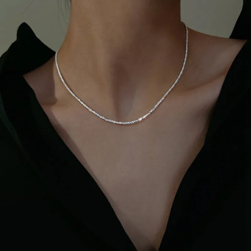Fine Jewelry Wedding Party Birthday Gift Popular 925 Sterling Silver Sparkling Clavicle Chain Choker Necklace for Women