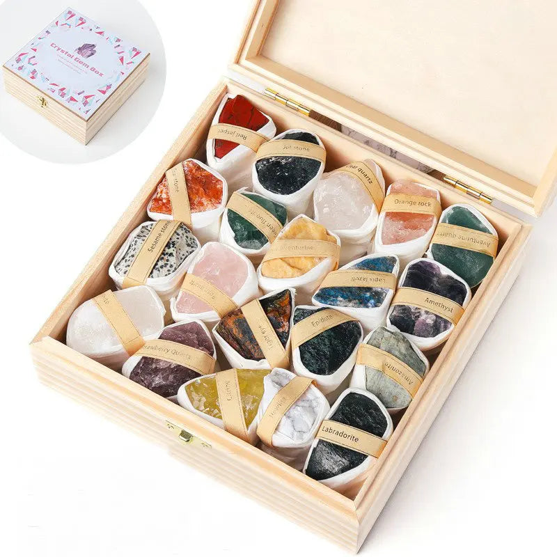 Natural Crystal Crafts Ore Specimen Raw Stone Ornaments Mineral Crystal Gems Popular Science Stone Gift Box for Children Toys
