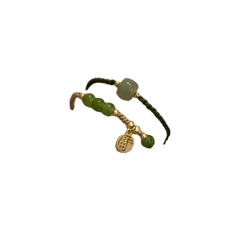 Chinese Style Braided Rope Bracelet for Women Natural Miyuki Emerald Bead Adjustable Hand Decorations Bracelet