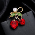 High-grade Peach Heart Love-shaped Brooch Crystal Luxury Pearl Cherry Corsage Wedding Bridal Brooches Fruits Shirt Dress Pins
