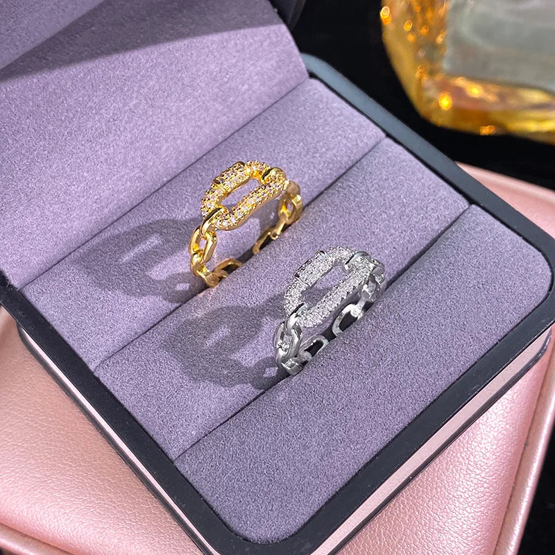 Minimalist Women Jewelry Safety Pin Ring Gold Plated Open Cuff Micro Pave Copper RingsPunk Style Gold Plating Ring