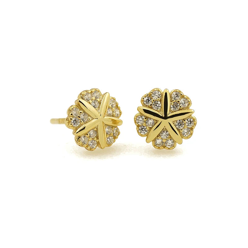 Simple Design Fine Jewelry 925 Sterling Silver Women's Gold Plated Earrings Flower Zircon Earrings
