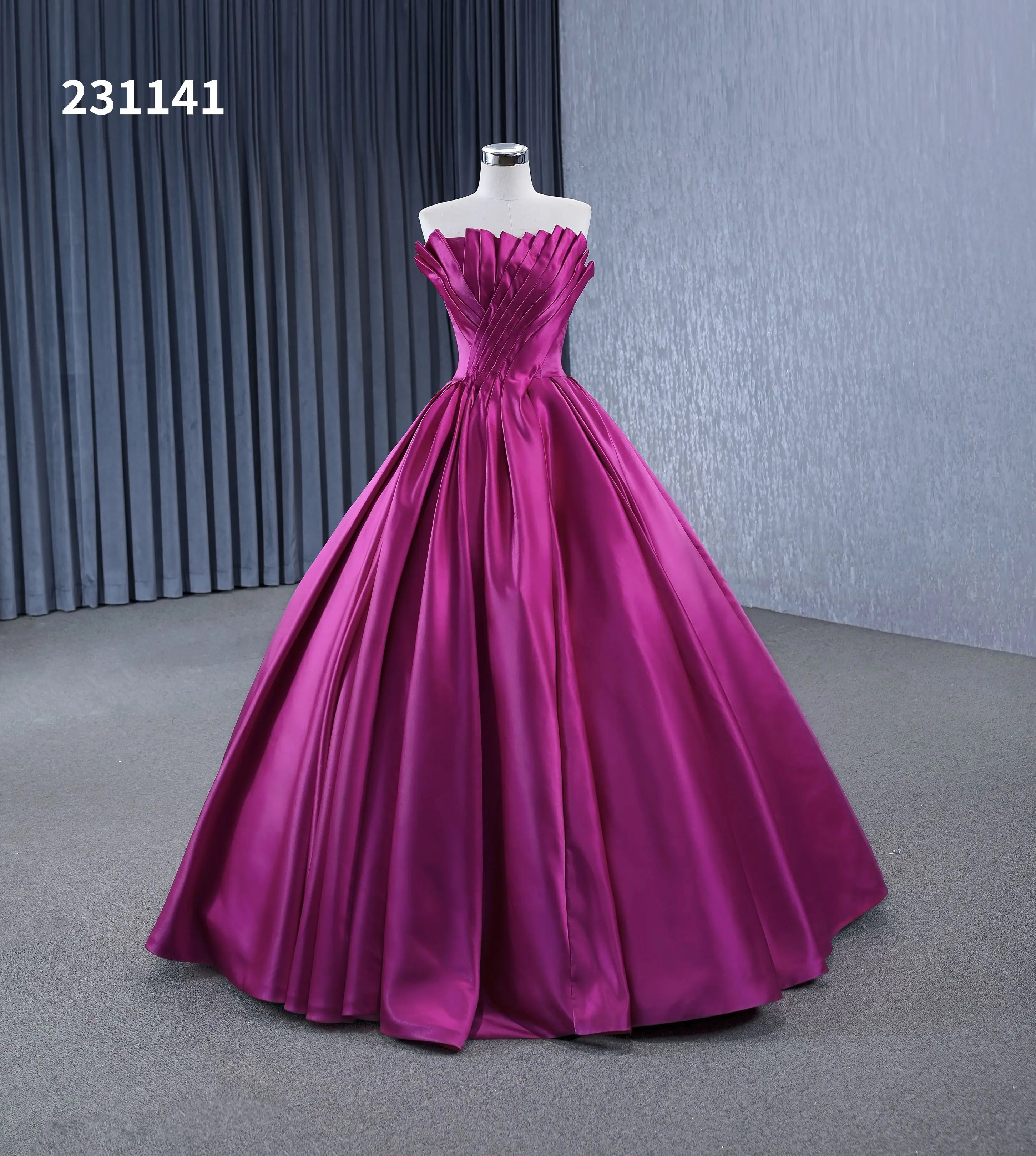 Wholesale Fuchsia Elegant Shoulder Ball Gown Floor-Length Women Plus Size Luxury Evening Dress Crystal Sequined Beading Organza