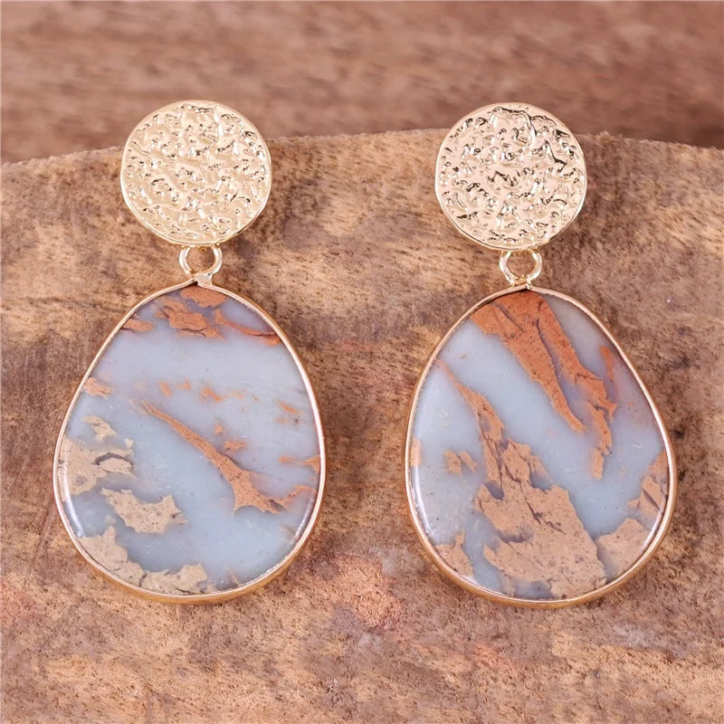 Fashion Jasper Gold Dangle Stud Earrings Women Boho Natural Stones Drop Earrings Girl Luxury Jewelry Bijoux Gift Wholesale