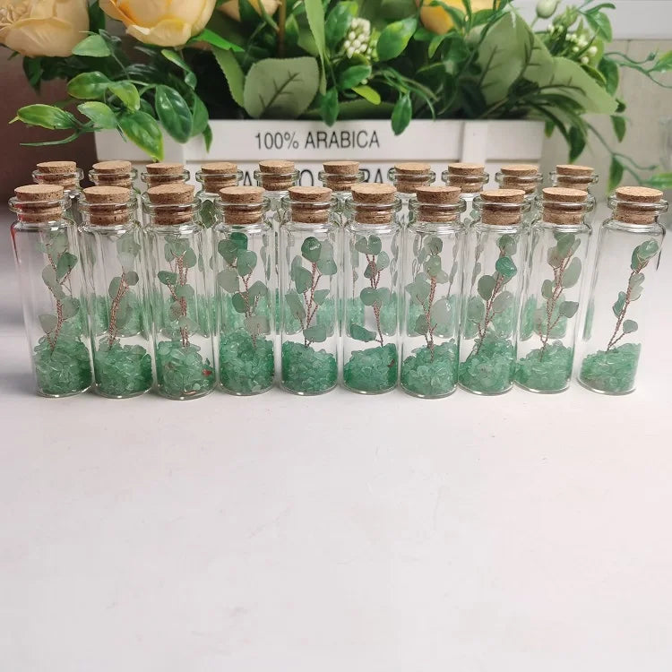Crystals Chips Wishing Tree  Bottles Witches Jars Healing Gemstone Tree Clear Quartz Glass Bottle