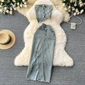 Women Irregular Short Sheath Vest High Waist Split Skirt 2 Piece Set