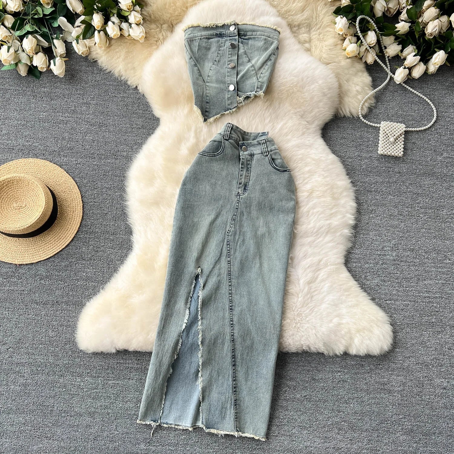Women Irregular Short Sheath Vest High Waist Split Skirt 2 Piece Set