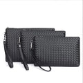 Bogia Wholesale Office Style PU Leather Hand Bags for Men Fashion Braided Black Envelope Clutch Bag Sets