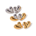 Non Tarnish Waterproof Fashion Jewelry 18K Gold Stainless Steel Double Color Patchwork Love Heart Shape Stud Earrings for Women