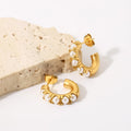 Unique Design 18k Gold Filled No Tarnish Stainless Steel C Shape Embedded Bridal Pearl Earrings Jewelry