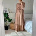 Women Elegant Casual Islamic Clothing Dresses Crewneck Waistband 3D Flower Abaya Dress for Muslimah