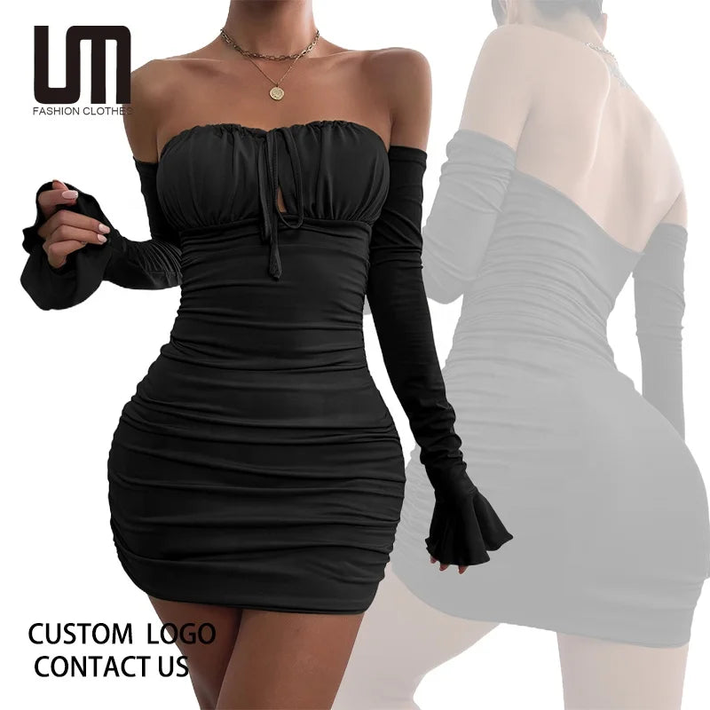 2025 Autumn Collection Women's Sexy Ruffle Mini Dress Tight Club Fit XS Size Short Bodycon Lace Wholesale Nightclub Outfit
