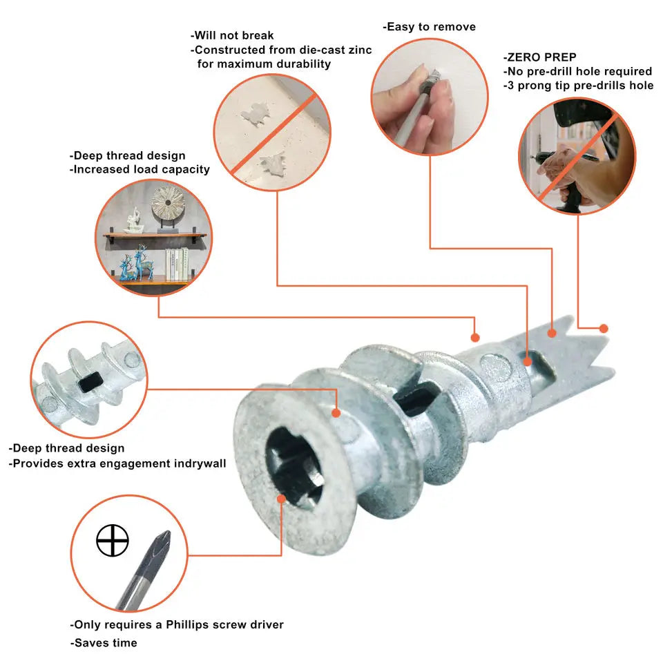 Premium Zinc Drywall Anchors and Screws Kit Wall Anchor Drywall