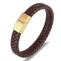 Punk Men's Retro Style Brown Leather Bracelet Stainless Steel Magnetic Clasp Braided Woven Bangle Fashion Charm Bracelets