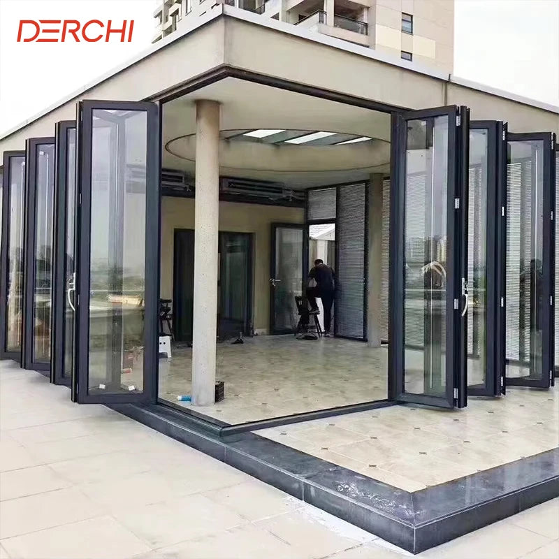 Bifold Door Tempered Glass Exterior Grille Accordion Sliding Folding Doors