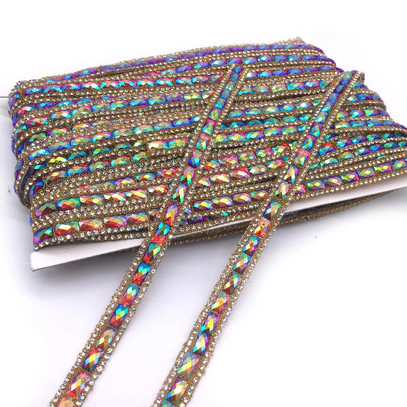 Wholesale Crystal Decoration Accessory Rhinestone Drawstring Hot Fix Trim Chain Glitter Rope Trims