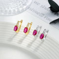 Vintage 925 Sterling Silver Earrings U Shaped Ruby White Oval Cubic Zirconia Huggies for Women Fine Jewelry Wholesale