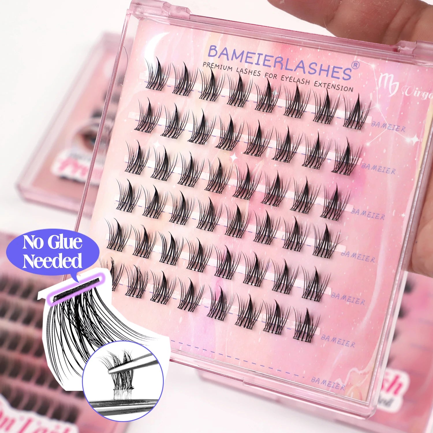 Pre Glued Self-adhesive Lashes Custom Logo XL Lash Tray Diy Cluster Press on Eyelash Extension With clear Lash Band