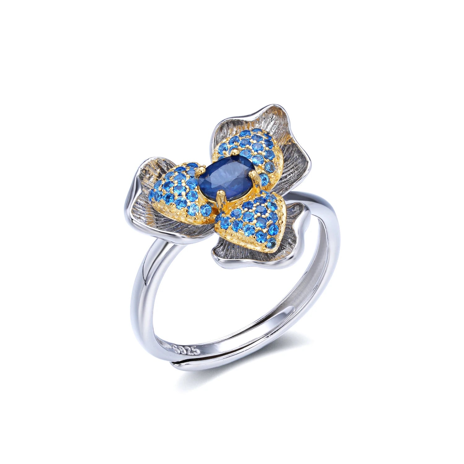 YBO Oval Cut Sapphire Gemstone Ring 925 Sterling Silver Platinum Plated Wedding Party Rings Jewelry